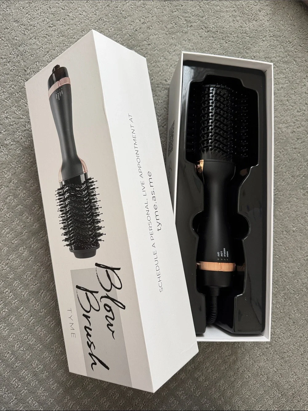 TYME Glow Brush Hot Air Styling Brush in Black with Rose Gold Accents NIB